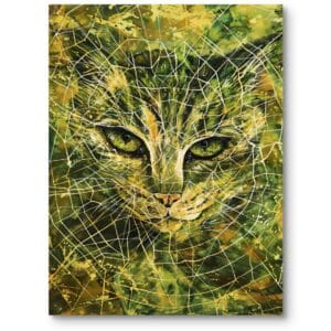 Obraz na płótnie do salonu boho zwierzęta kot abstrakcja zielono-żółty