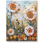 Obraz na płótnie do salonu bukiety kwiatów do sypialni boho rustykalny żółto-pomarańczowy