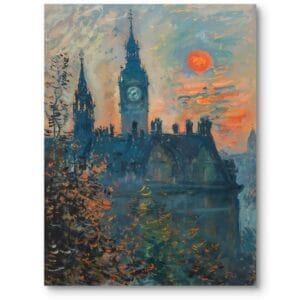 Obraz na płótnie do salonu eklektycznego londyński krajobraz Big Ben impresjonizm niebiesko-pomarańczowy