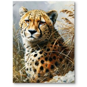 Obraz na płótnie do salonu gepard z rodziny drapieżników realistyczny brązowo-złoty