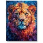 Obraz na płótnie do salonu i biura ssaki lew nowoczesny eklektyczny pomarańczowo-niebieski