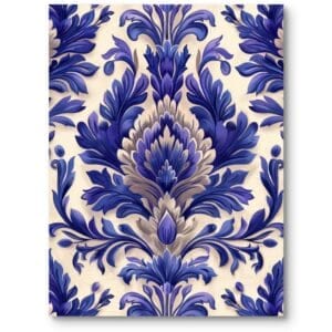 Obraz na płótnie do salonu i sypialni ornament kwiecisty barokowy niebiesko-fioletowy