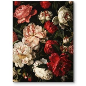 Obraz na płótnie do salonu i sypialni rośliny i flora kwitnące piwonie realizm ciepły czerwono-biały