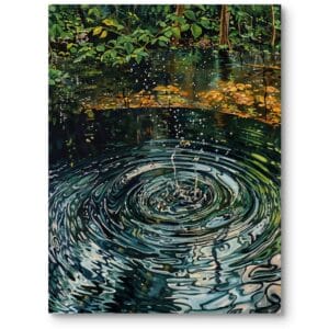 Obraz na płótnie do salonu jezioro lilie wodne las realistyczny zielono-niebieski