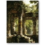 Obraz na płótnie do salonu klasycznego architektura ruiny walka natury z cywilizacją zielono-brązowy