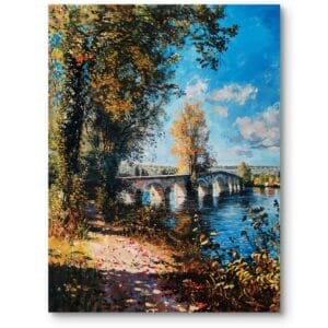 Obraz na płótnie do salonu klasycznego krajobrazy pejzaże i widoki most jesienny niebiesko-zielony