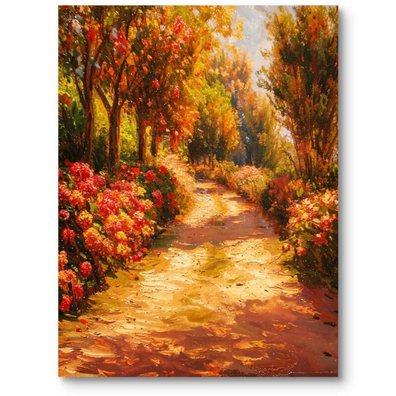 Obraz na płótnie do salonu klasyczny impresjonizm jesienna ścieżka pomarańczowo-zielony