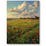 Obraz na płótnie do salonu klasyczny krajobraz pole maków impresjonizm zielono-czerwony