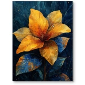 Obraz na płótnie do salonu klasyczny martwa natura kwiaty żółto-niebiesko-pomarańczowy