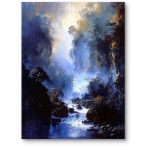 Obraz na płótnie do salonu klasyczny rzeka w lesie impresjonizm niebiesko-biały