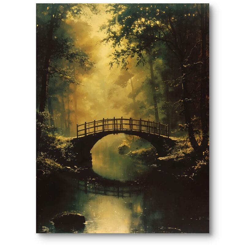 Obraz na płótnie do salonu krajobraz rzeka most drzewa realistyczny zielono-żółty