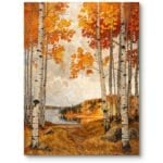 Obraz na płótnie do salonu krajobrazy pejzaże i widoki lasy jeziora realistyczny pomarańczowo-żółty