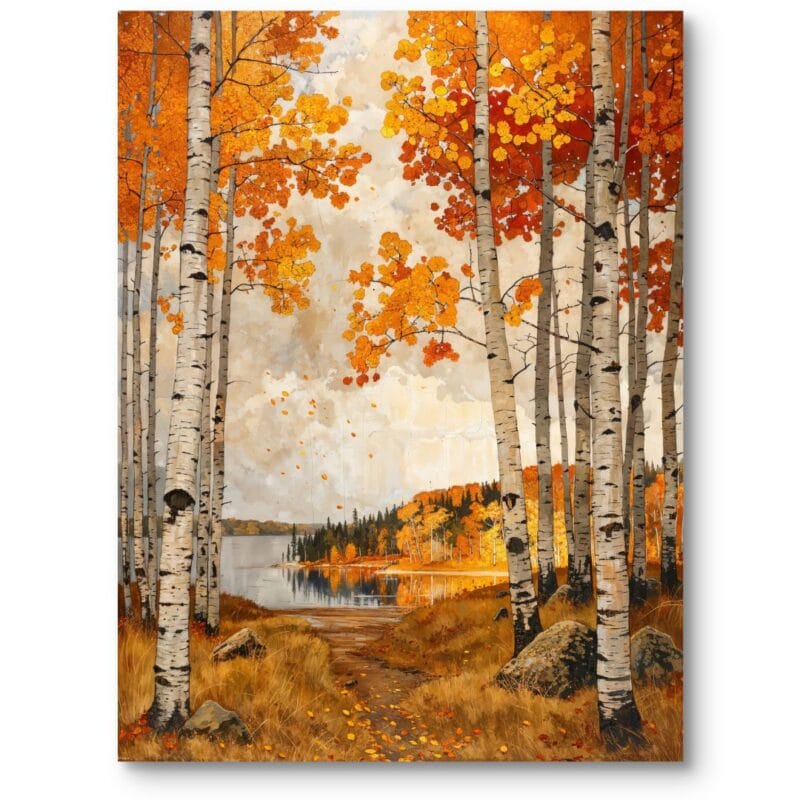 Obraz na płótnie do salonu krajobrazy pejzaże i widoki lasy jeziora realistyczny pomarańczowo-żółty