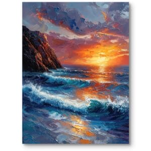Obraz na płótnie do salonu krajobrazy, pejzaże i widoki morza i oceany impresjonizm niebiesko-pomarańczowy