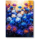 Obraz na płótnie do salonu kwiaty lotosu w rozkwicie impresjonizm realistyczny niebiesko-pomarańczowy Obraz na płótnie do salonu kwiaty lotosu w rozkwicie impresjonizm realistyczny niebiesko-pomarańczowy