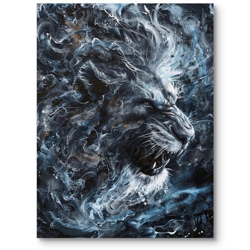 Obraz na płótnie do salonu lew abstrakcja nowoczesny czarno-biały niebieski Obraz na płótnie do salonu lew abstrakcja nowoczesny czarno-biały niebieski