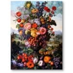 Obraz na płótnie do salonu martwa natura kwiaty w wazonie barok czerwono-zielony Obraz na płótnie do salonu martwa natura kwiaty w wazonie barok czerwono-zielony