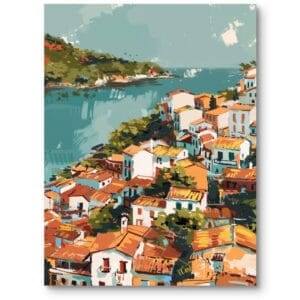 Obraz na płótnie do salonu mediterranean widoki na miasto impresjonizm pomarańczowo-niebieski