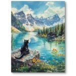 Obraz na płótnie do salonu natura kot kocie jezioro realistyczny do zielonego salonu