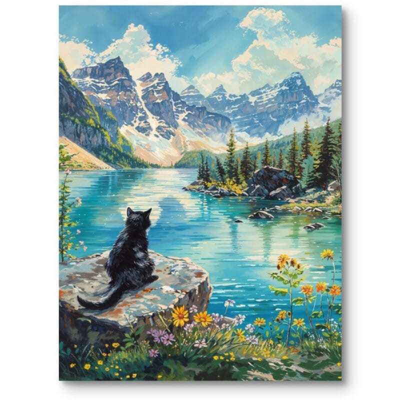 Obraz na płótnie do salonu natura kot kocie jezioro realistyczny do zielonego salonu