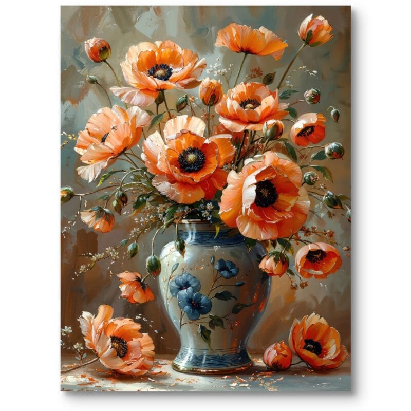 Obraz na płótnie do salonu natura kwiaty realistyczny pomarańczowo-zielony