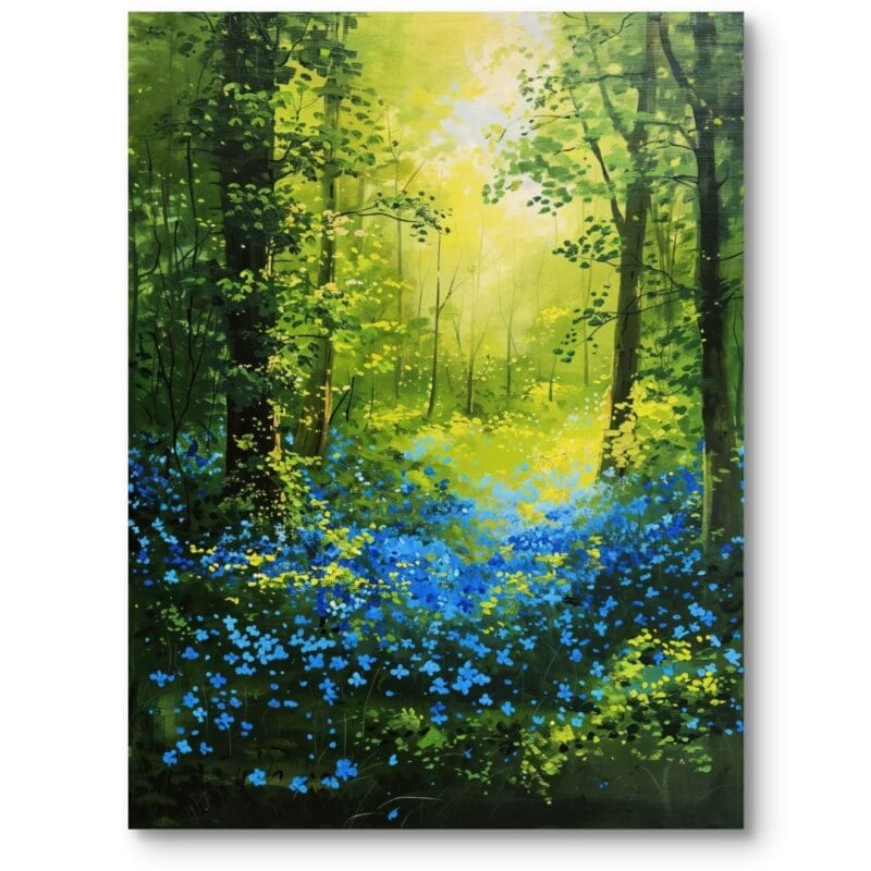 Obraz na płótnie do salonu natura leśny zakątek impresjonizm zielono-niebieski