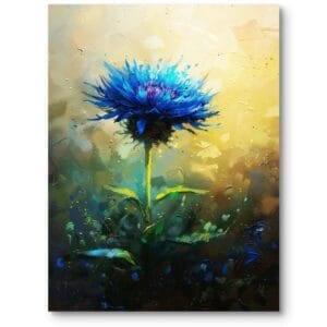 Obraz na płótnie do salonu natura piękny niebieski kwiat impresjonizm niebiesko-żółty