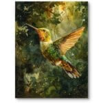 Obraz na płótnie do salonu natura ptaki koliber realistyczny zielono-pomarańczowy