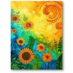 Obraz na płótnie do salonu natura słoneczniki boho żółto-zielony Obraz na płótnie do salonu natura słoneczniki boho żółto-zielony