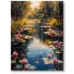 Obraz na płótnie do salonu natura staw lilie wodne impresjonizm zielono-różowy
