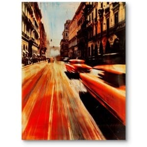 Obraz na płótnie do salonu nowoczesne miasta architektura dynamiczny ruch uliczny czerwono-pomarańczowy