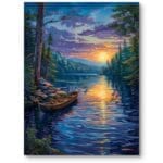 Obraz na płótnie do salonu nowoczesny jezioro zachód słońca spokojna woda niebiesko-zielony