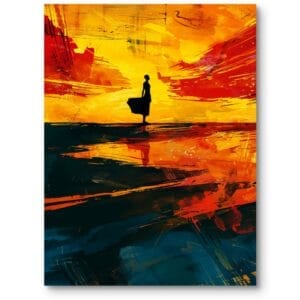 Obraz na płótnie do salonu nowoczesny kobieta zachód słońca pomarańczowo-żółty