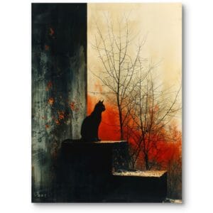 Obraz na płótnie do salonu nowoczesny kot zima surrealizm czarno-czerwony