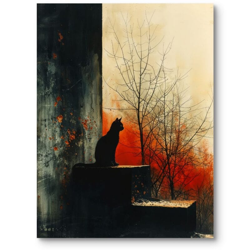 Obraz-na-plotnie-do-salonu-nowoczesny-kot-zima-surrealizm-czarno-zb3-1522 Obraz na płótnie do salonu nowoczesny kot zima surrealizm czarno-czerwony