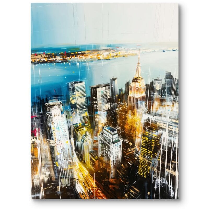 Obraz na płótnie do salonu nowy jork z empire state building nowoczesny niebiesko-żółty Obraz na płótnie do salonu nowy jork z empire state building nowoczesny niebiesko-żółty
