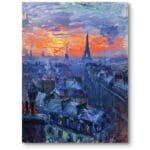 Obraz na płótnie do salonu Paryż wieża Eiffla impresjonizm pomarańczowo-niebieski