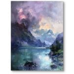 Obraz na płótnie do salonu pejzaż góry Alpy jezioro impresjonizm fioletowo-zielony Obraz na płótnie do salonu pejzaż góry Alpy jezioro impresjonizm fioletowo-zielony