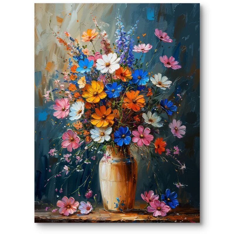Obraz na płótnie do salonu rośliny i kwiaty bukiet kwiatów realizm pomarańczowo-niebieski