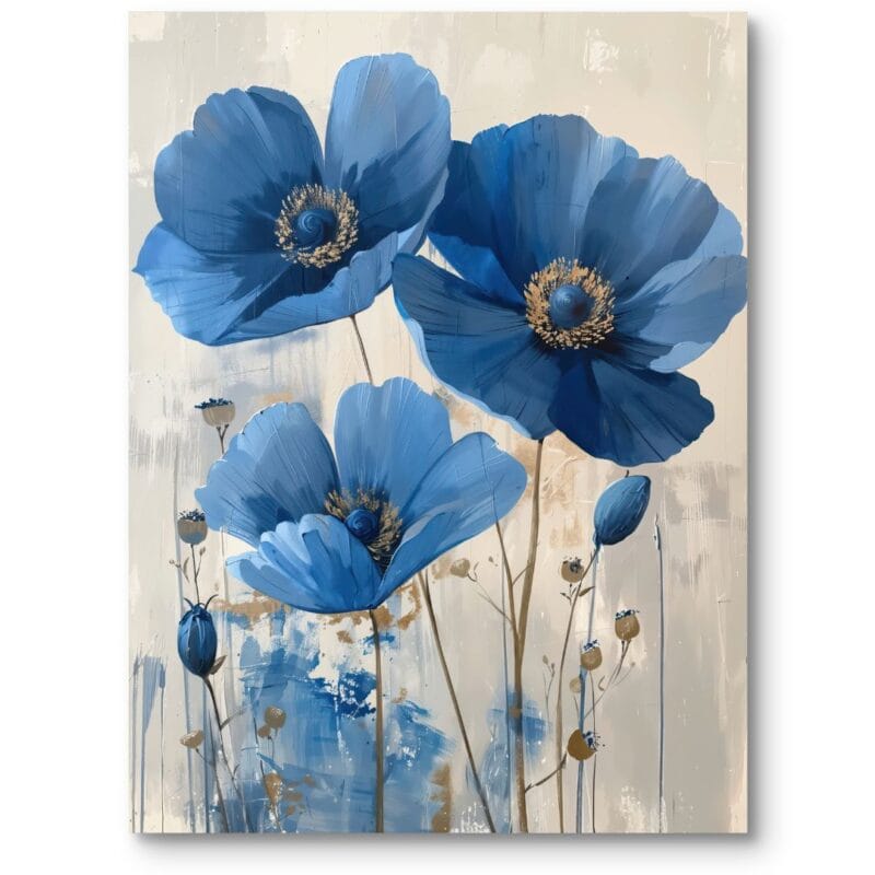 Obraz na płótnie do salonu rośliny kwiaty maki realistyczny beżowo-niebieski nowoczesny