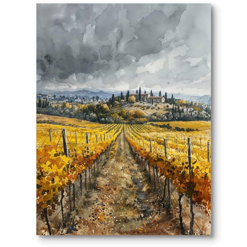 Obraz na płótnie do salonu rustykalnego krajobraz winnicy jesień żółto-brązowy