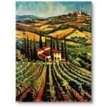 Obraz na płótnie do salonu rustykalnego winnica toskańskie wzgórza impresjonizm zielono-żółty