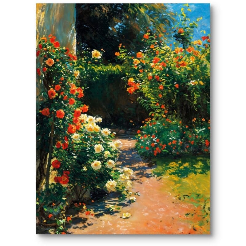 Obraz na płótnie do salonu rustykalny do biura natura ogród kwitnące róże impresjonizm zielono-czerwono-żółty Obraz na płótnie do salonu rustykalny do biura natura ogród kwitnące róże impresjonizm zielono-czerwono-żółty