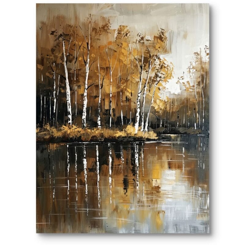 Obraz na płótnie do salonu rustykalny krajobraz jezioro jesień brązowo-biały