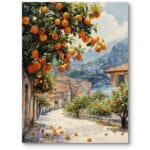 Obraz na płótnie do salonu rustykalny krajobrazy wiejski krajobraz impresjonizm pomarańczowo-zielony