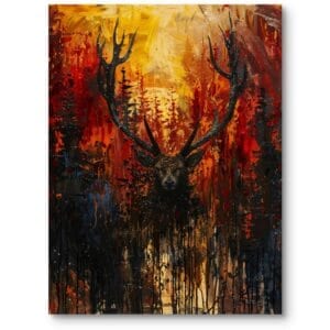 Obraz na płótnie do salonu rustykalny nowoczesny jeleń las czerwono-żółty
