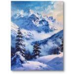 Obraz na płótnie do salonu skandynawski zimowy krajobraz górski niebiesko-biały
