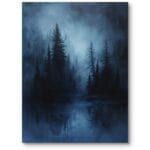 Obraz na płótnie do salonu vintage krajobraz nocny las nad jeziorem impresjonizm niebiesko-czarny Obraz na płótnie do salonu vintage krajobraz nocny las nad jeziorem impresjonizm niebiesko-czarny