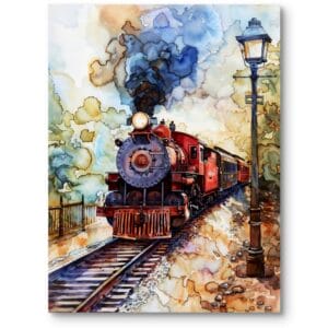 Obraz na płótnie do salonu vintage parowóz pomarańczowo-czerwony natura