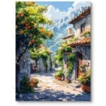 Obraz na płótnie do salonu wiejska uliczka rustykalny biało-zielony